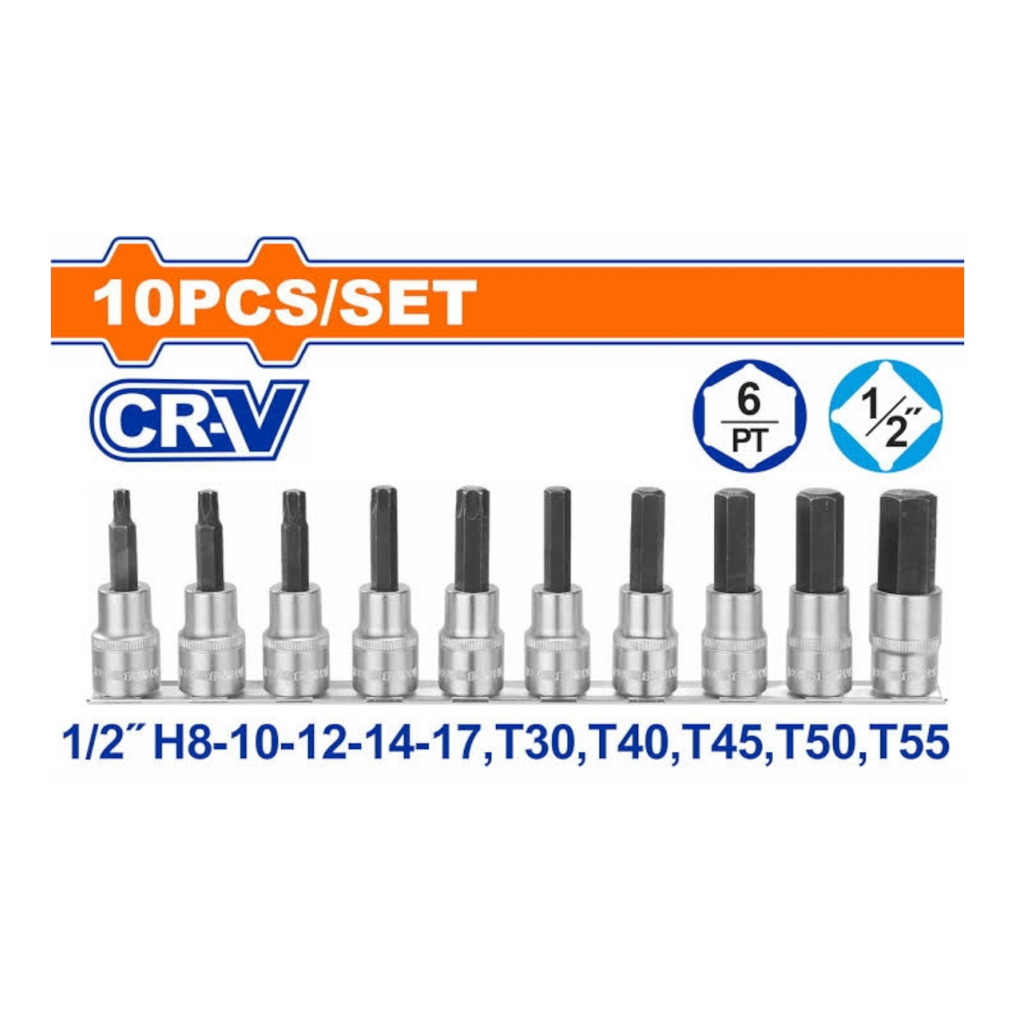 WADFOW 10 Pcs 1/2″ Bit socket set (WST1412)