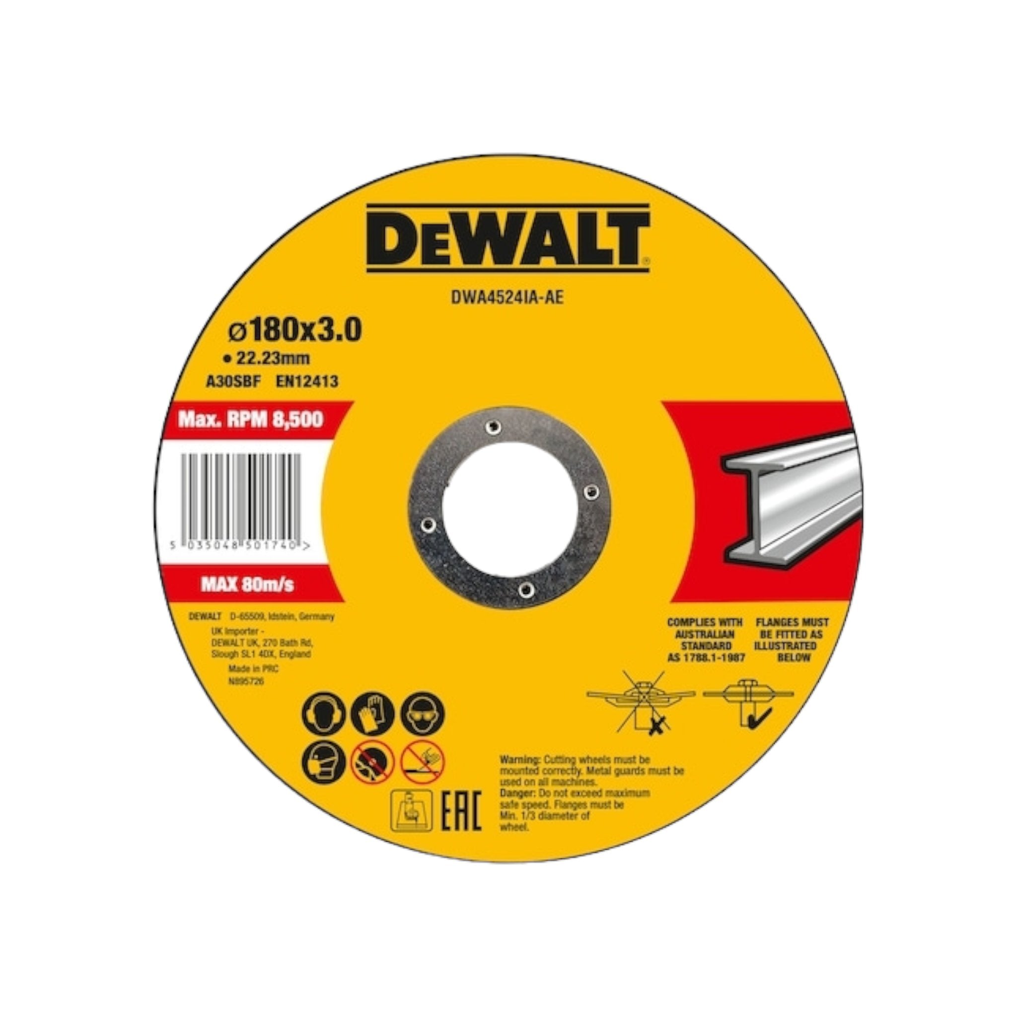 DEWALT DWA4524IA-AE 180 x 3 x 22.2mm 7" METAL cutting wheel